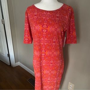 NWT Lularoe Large Orange and Fuchsia Julia Dress